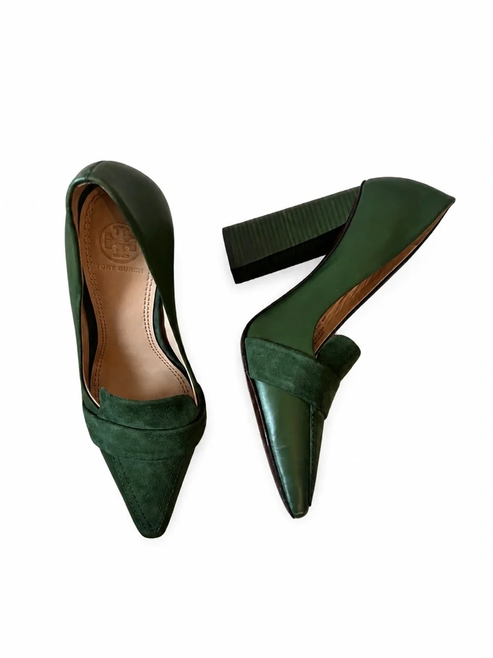 Tory Burch Dark Green Suede Pointed Loafers